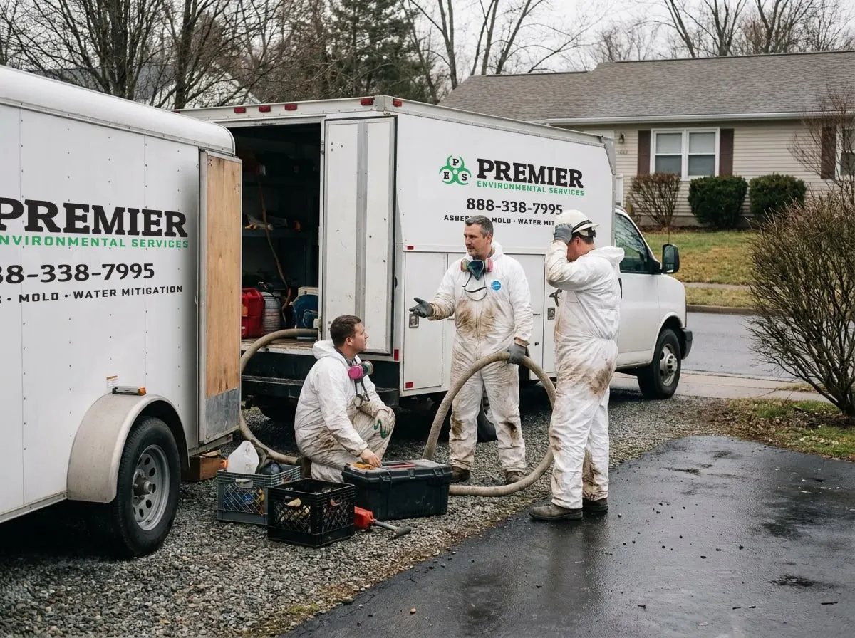 Premier Environmental crew in protective equipment preparing for a job