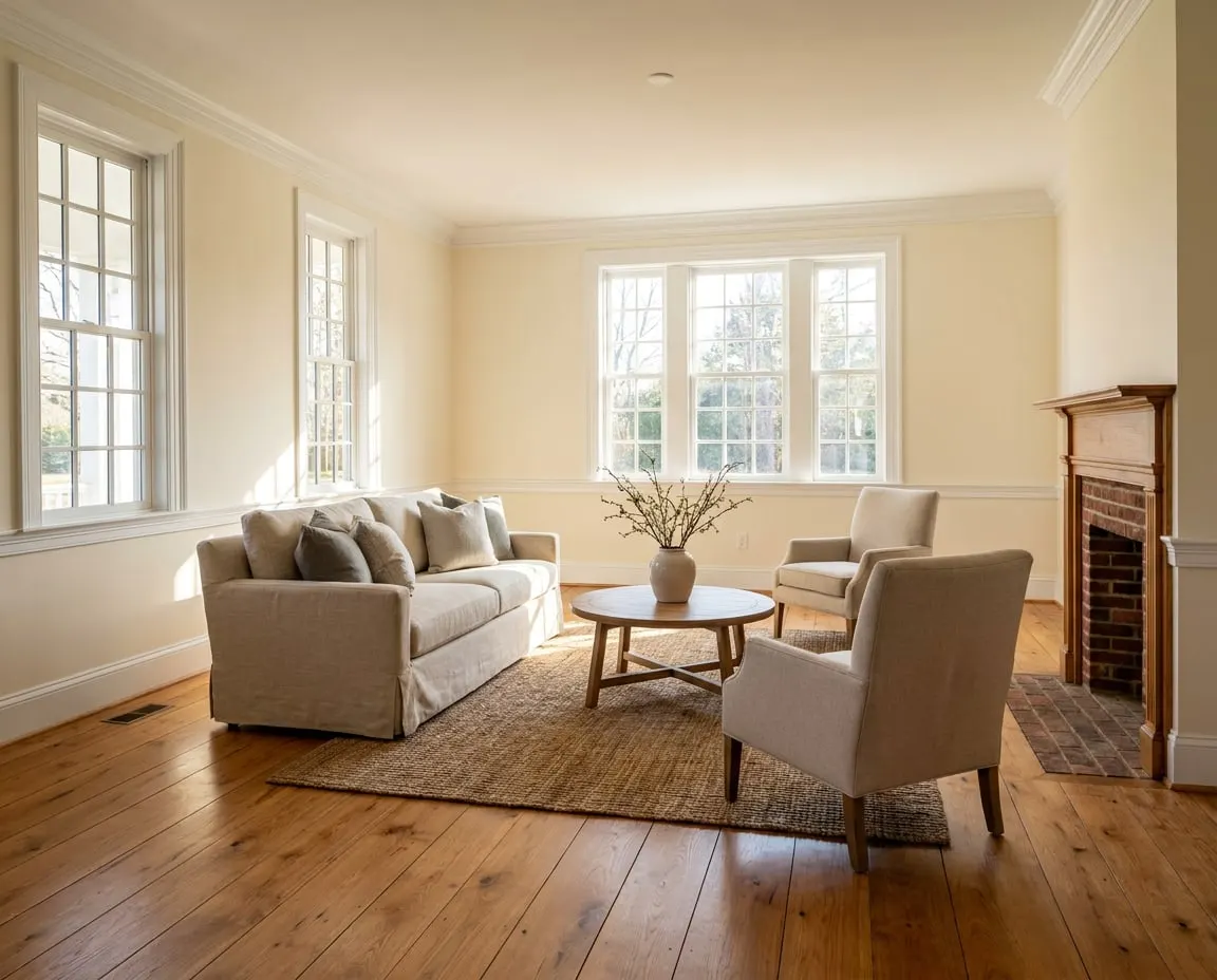 Restored, finished living room after reconstruction